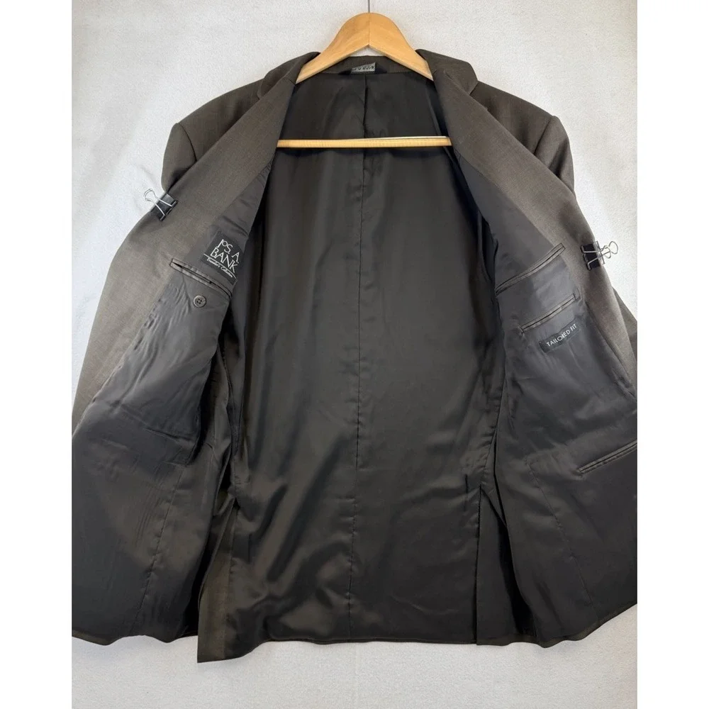 JOS A BANK Traveler's‎ Collection Mens 46R Tailored Fit Wool Blazer Jacket Brown
